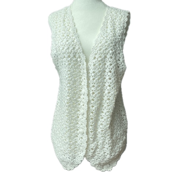 Vintage Willow Ridge Boho White Crochet Button up Vest 100% Cotton, Women’s Med - Picture 1 of 9
